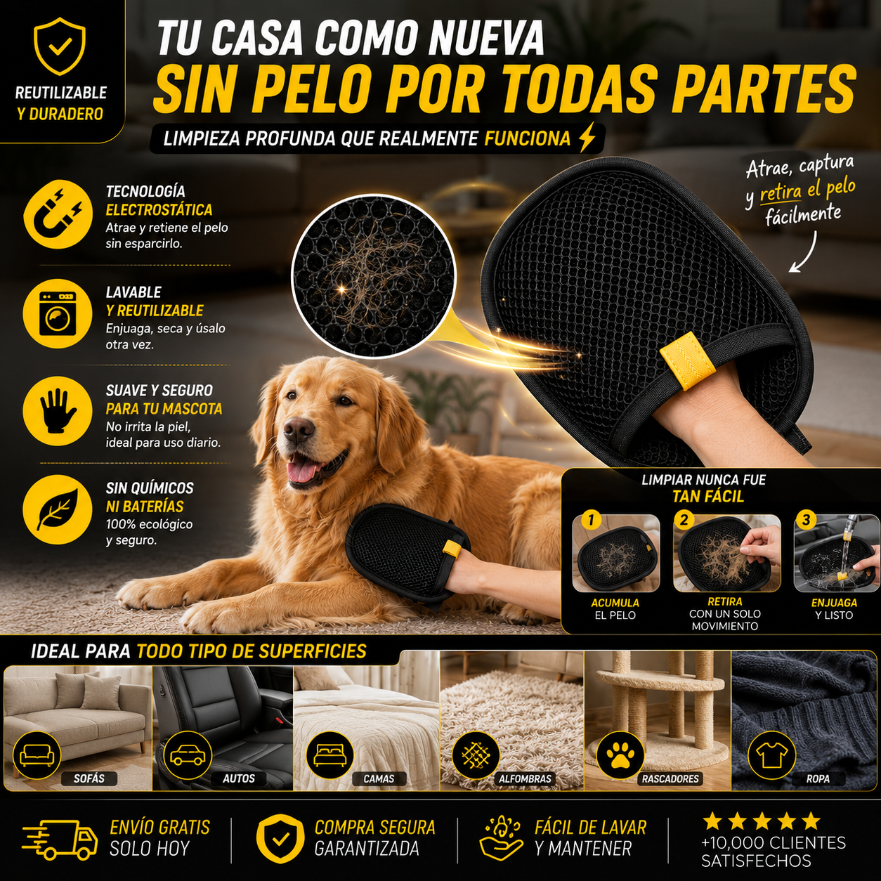 2 Pet Hair Remover Pro – Guante Quitapelos Premium