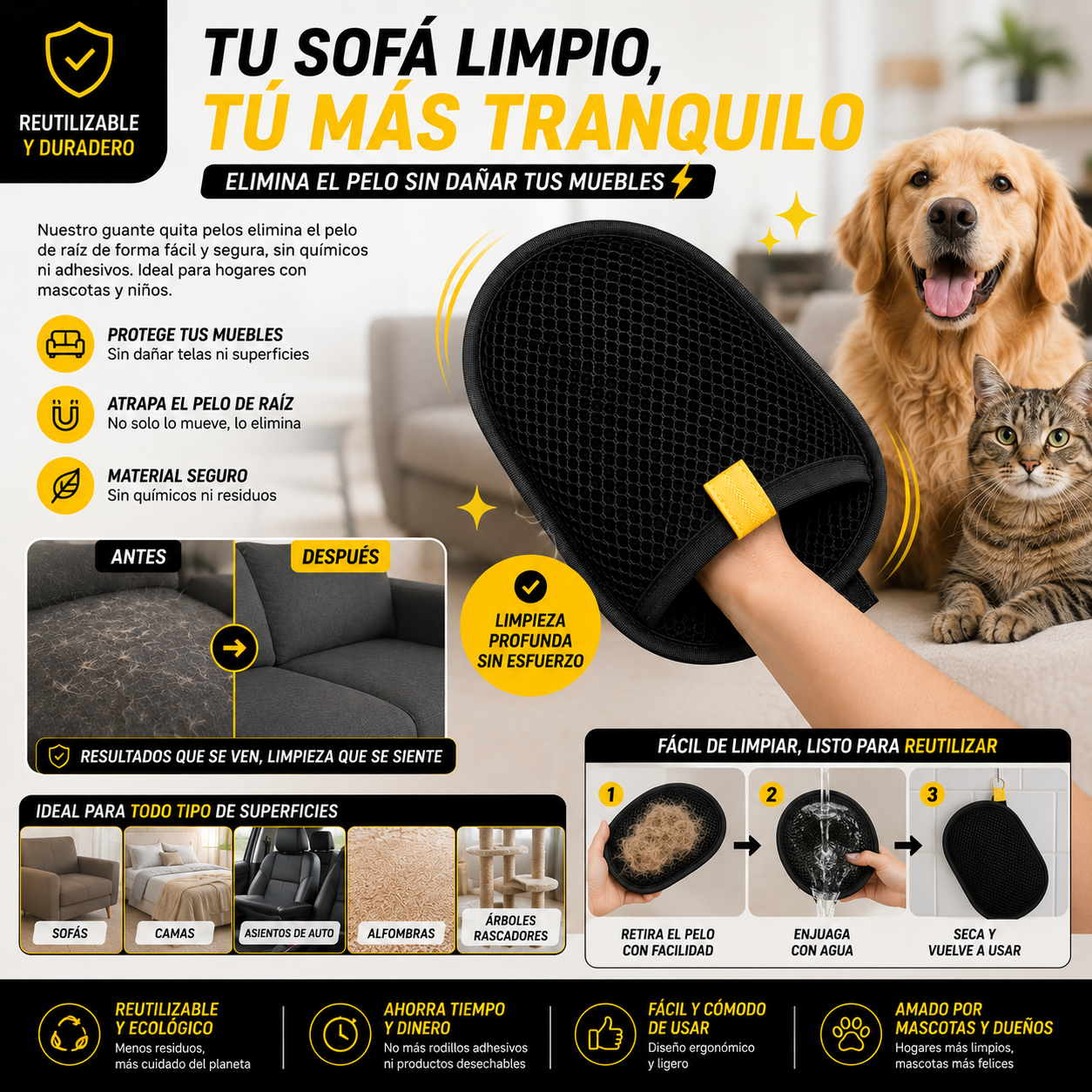 2 Pet Hair Remover Pro – Guante Quitapelos Premium